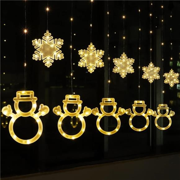 Window Lights Christmas Decor 9.8ft 5 Snowmen and 5 Snowflakes Icicle Lights USB - Picture 2 of 6